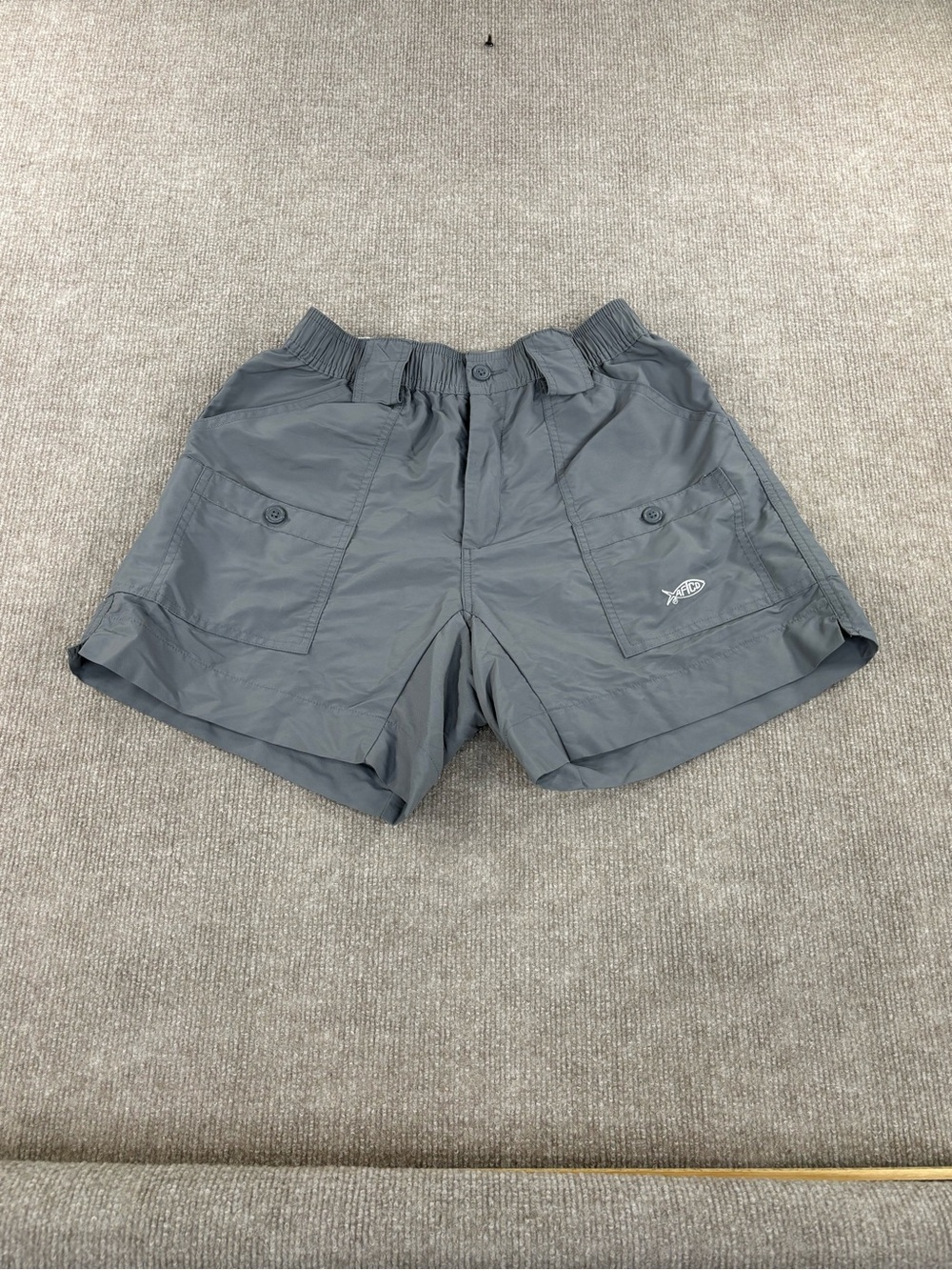 AFTCO Shorts Mens 30 Gray 6” Inseam Cargo Fishing Nylon Elastic Waist Outdoors